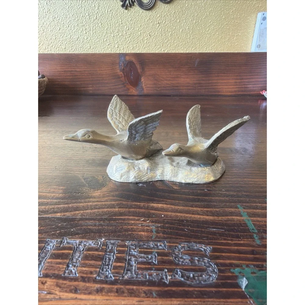 Brass Ducks in Flight Figurine Small Vintage Made in Korea